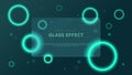 Rectangular transparent banner in glass morphism style on a background with abstract green neon rings, Vector render of cloudy Royalty Free Stock Photo