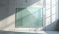 Rectangular transparent glass grid panel on a textured concrete wall with window light patterns Royalty Free Stock Photo