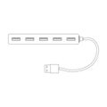 Rectangular USB hub in contour design with single-row USB ports and cable. A splitter for a computer or laptop. Flat Royalty Free Stock Photo