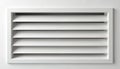 Rectangular ventilation window with horizontal slats in white frame. Divided into three sections, top section larger than bottom. Royalty Free Stock Photo