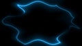 Rectangular wavy with abstract shape, horizontal frame with moving neon light effect, blue frame. Long glowing lines. Blank black
