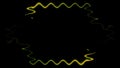 Rectangular, wavy, notched, puzzle-shaped, horizontal frame with moving neon light effect, green frame. Long glowing lines. Blank