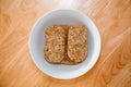 Rectangular wheat biscuits in a bowl