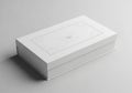Rectangular white box on a light gray surface, featuring a minimalist design with geometric line Royalty Free Stock Photo