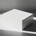 Rectangular white cardboard box on a flat surface, casting a soft shadow. The box is closed, with Royalty Free Stock Photo