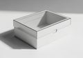 Rectangular white cardboard box with its lid placed askew, Royalty Free Stock Photo