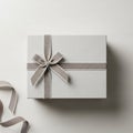 A rectangular white gift box with a textured surface is centered on a plain white background. It is Royalty Free Stock Photo