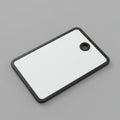 Rectangular white key tag with rounded corners. Features a black border and a circul Royalty Free Stock Photo