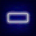 Rectangular white neon frame on brick wall. Horisontal framing. Empty border. Editable stroke. Vector illustration