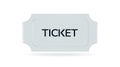 Rectangular white ticket with perforated edges on the sides. The ticket has the word