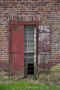 Rectangular windown on aging, rustic brick wall. Royalty Free Stock Photo