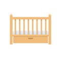 Rectangular wooden bed cradle, with pillow, mattress for infants.