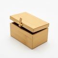 Rectangular wooden box with a hinged lid, slightly open, revealing its interio Royalty Free Stock Photo