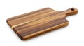 A rectangular wooden cutting board with a natural wood grain pattern and a small hanging hole, isolated on a clean white Royalty Free Stock Photo