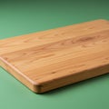 A rectangular wooden cutting board with smooth, rounded edges rests on a green Royalty Free Stock Photo