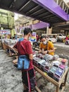 Recto, Manila, Philippines - Sidewalk stalls selling cellphone cases and tempered glass outside Royalty Free Stock Photo