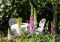 Rectory garden of Christchurch Spitalfields, London UK, with foxgloves digitalis and other flowers. Royalty Free Stock Photo