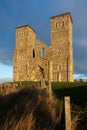 Remains of Reculver Church Towers Bathed in Late Afternoon Sun in Winter at Reculver in Kent Royalty Free Stock Photo