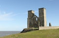 Reculver towers roman saxon shore fort and remains of 12th century church. Royalty Free Stock Photo