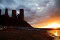 Reculver Towers at sunset .