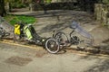 recumbent bicycle a laid back reclining possition ,parked Royalty Free Stock Photo