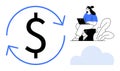 Recurring Payment and Cloud Computing Concept Woman with Laptop and Dollar Cycle Symbol Royalty Free Stock Photo