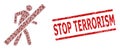 Stop Walking Man Mosaic of Stop Walking Man Icons and Textured Stop Terrorism Seal Stamp