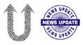Double Forward Arrow Fractal Composition of Double Forward Arrow Items and Textured News Update Round Guilloche Stamp
