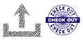 Upload Fractal Collage of Upload Items and Grunge Check Out Round Guilloche Seal Stamp