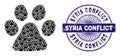 Paw Print Recursive Composition of Paw Print Icons and Distress Syria Conflict Round Guilloche Stamp Royalty Free Stock Photo