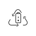Recyclable battery icon. Garbage recycle vector illustration. Isolated contour of cleaning on white background.