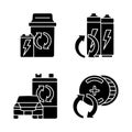 Recyclable battery types black glyph icons set on white space