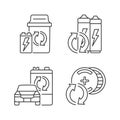 Recyclable battery types linear icons set