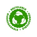 Recyclable biodegradable compostable circle green inons. Vector eco bio logos Royalty Free Stock Photo