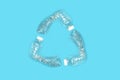 Recyclable clear plastic bottles, recycle symbol. Royalty Free Stock Photo
