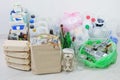 Recyclable garbage: glass, different plastic, paper, cardboard, metal prepared for recycling. Waste to be recycled. Trash for Royalty Free Stock Photo