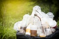 Recyclable garbage of glass and plastic bottles in rubbish bin.Selective focus plastic bottle in recyclable waste,Management Royalty Free Stock Photo