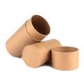 Recyclable paper tubes, cardboard containers with paper caps for cosmetic or other packaging isolated on white