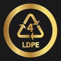 Recyclable plastic LDPE or PELD Simple gold icon on product packaging and box