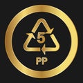 Recyclable plastic PP Simple gold icon on product packaging and box