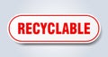 recyclable sign. rounded isolated button. white sticker