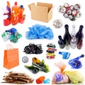 Recyclable waste collage in white background Royalty Free Stock Photo