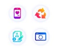 Recycle, Algorithm and Love chat icons set. Recovery internet sign. Recycling waste, Project, Smartphone. Vector