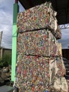 Recycle aluminum or metal crushed scrap waste can. Compressed Aluminum Cans. Concept of reducing global warming