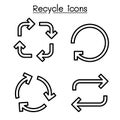 Recycle arrow icon set in thin line style Royalty Free Stock Photo