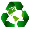 Recycle arrows with green globe logo