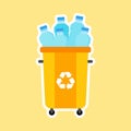 kawaii and cute Recycle Bin Cartoon Mascot Character Full With plastic Garbage . Vector Illustration Isolated On color Background