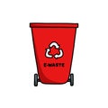 Recycle bin container ewaste doodle icon, vector color line illustration
