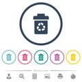 Recycle bin flat color icons in round outlines Royalty Free Stock Photo