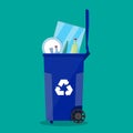 Recycle bin for garbage full of glass things. Royalty Free Stock Photo